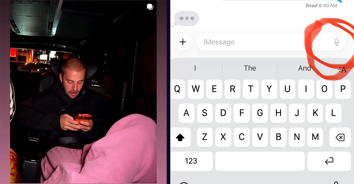 저스틴 비버, 아이메시지 받아쓰기 버튼 불만 토로