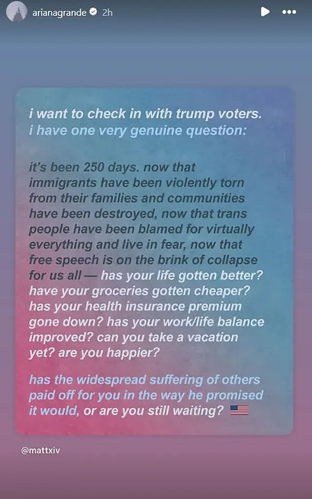 팝 가수 아리아나 그란데, 인스타그램 통해 트럼프 지지자 향해 공개 비판